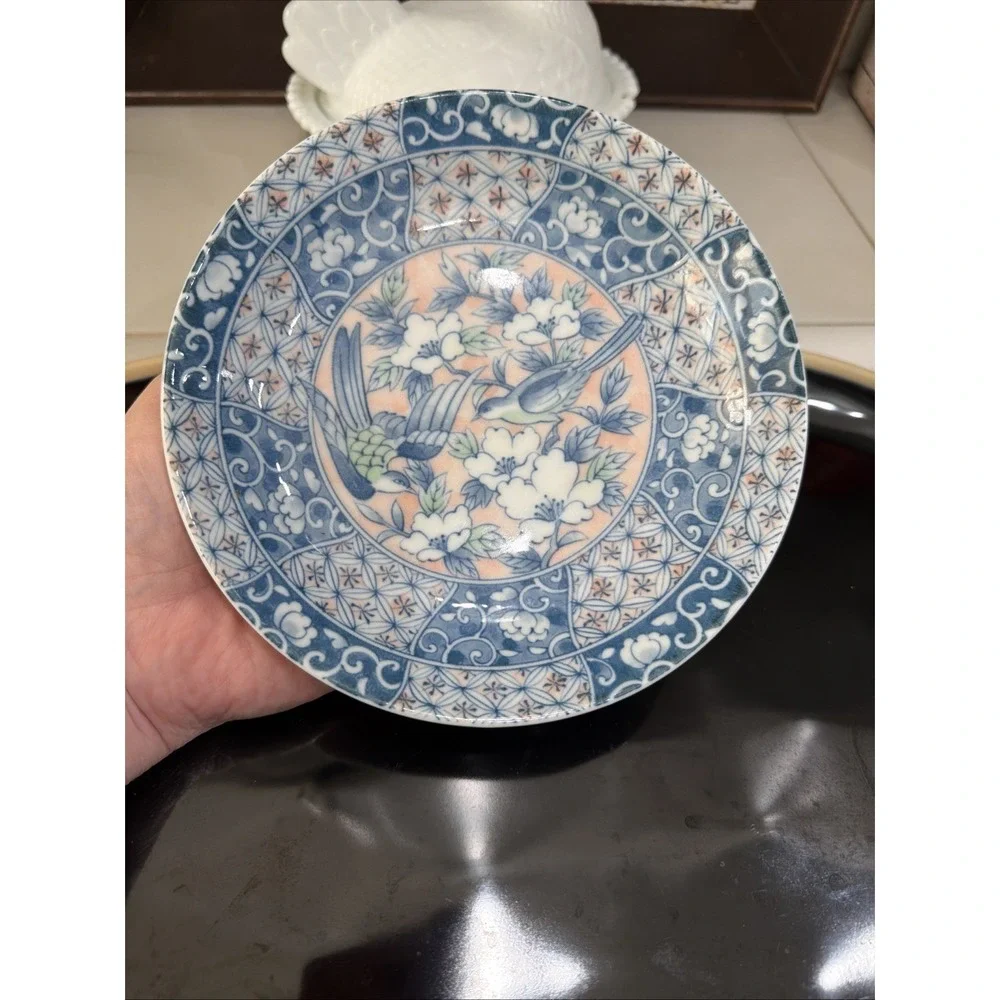 Vintage Fine China Asian Japanese Platter Japan Swallows Flowers Blue Pink